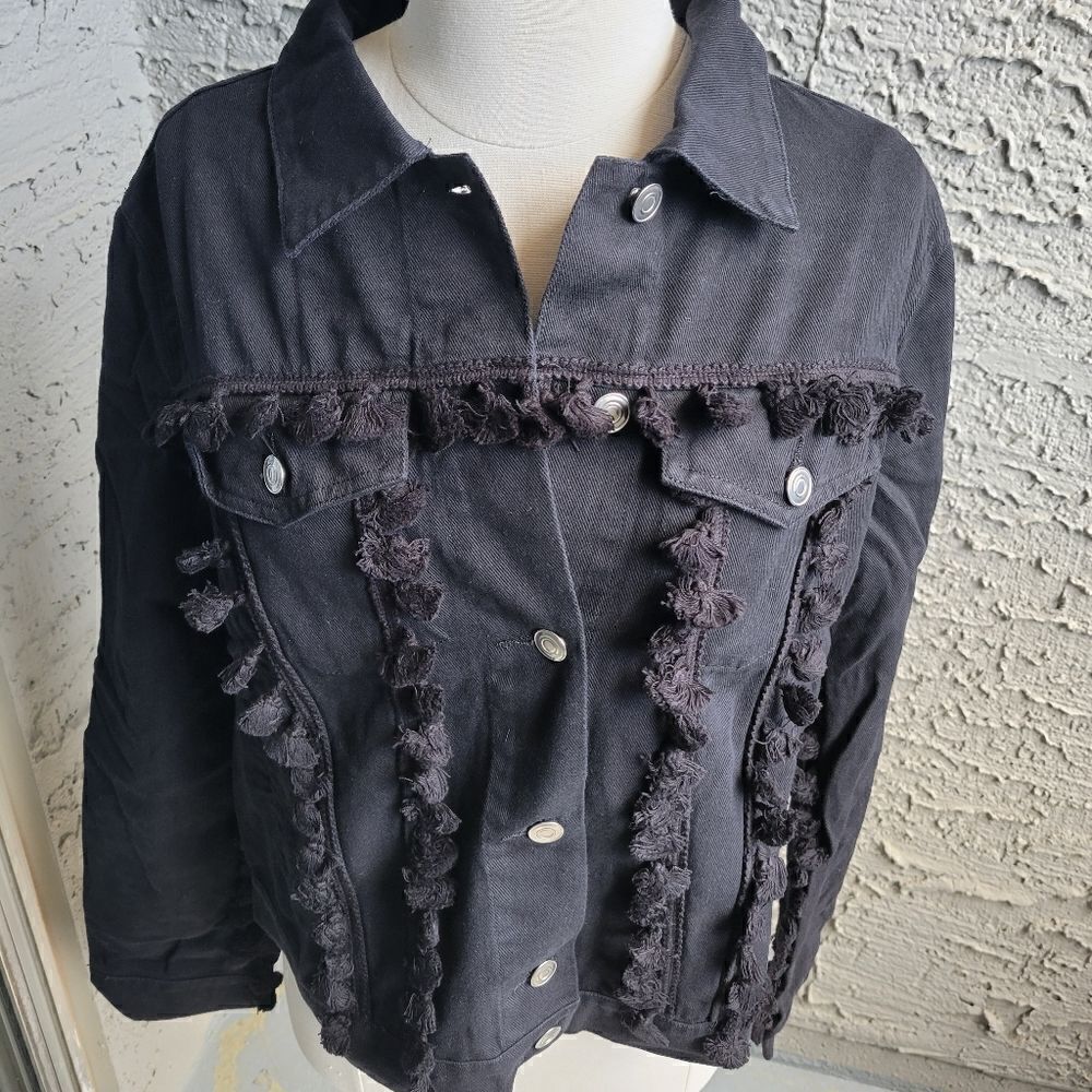 Free the Roses Black Tassel Denim Jacket Boutique